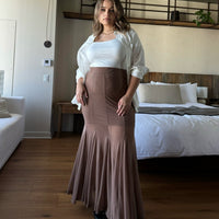 Plus Size Fishtail Maxi Skirt - Brown