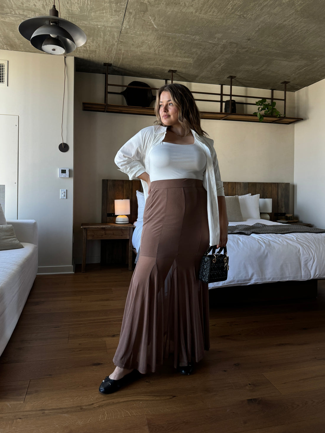 Plus Size Fishtail Maxi Skirt - Brown