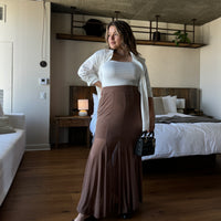 Plus Size Fishtail Maxi Skirt - Brown