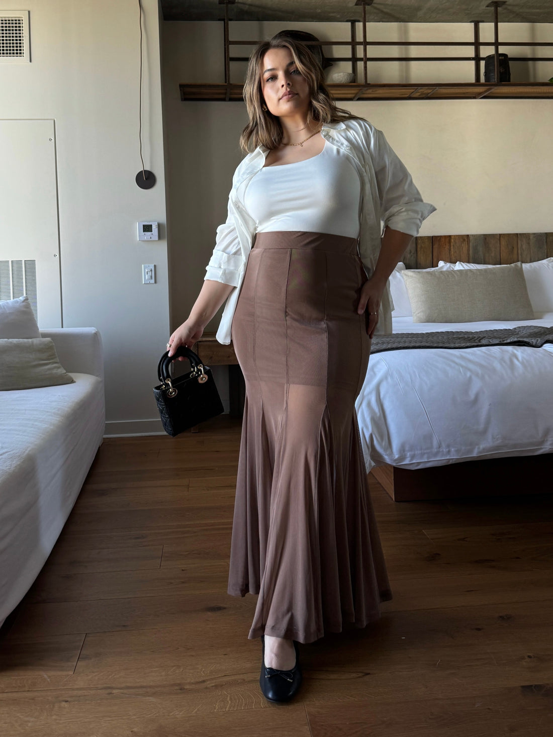 Plus Size Fishtail Maxi Skirt - Brown