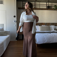 Plus Size Fishtail Maxi Skirt - Brown