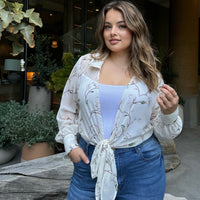 Plus Size Floral Tie Front Wrap Top - Ivory