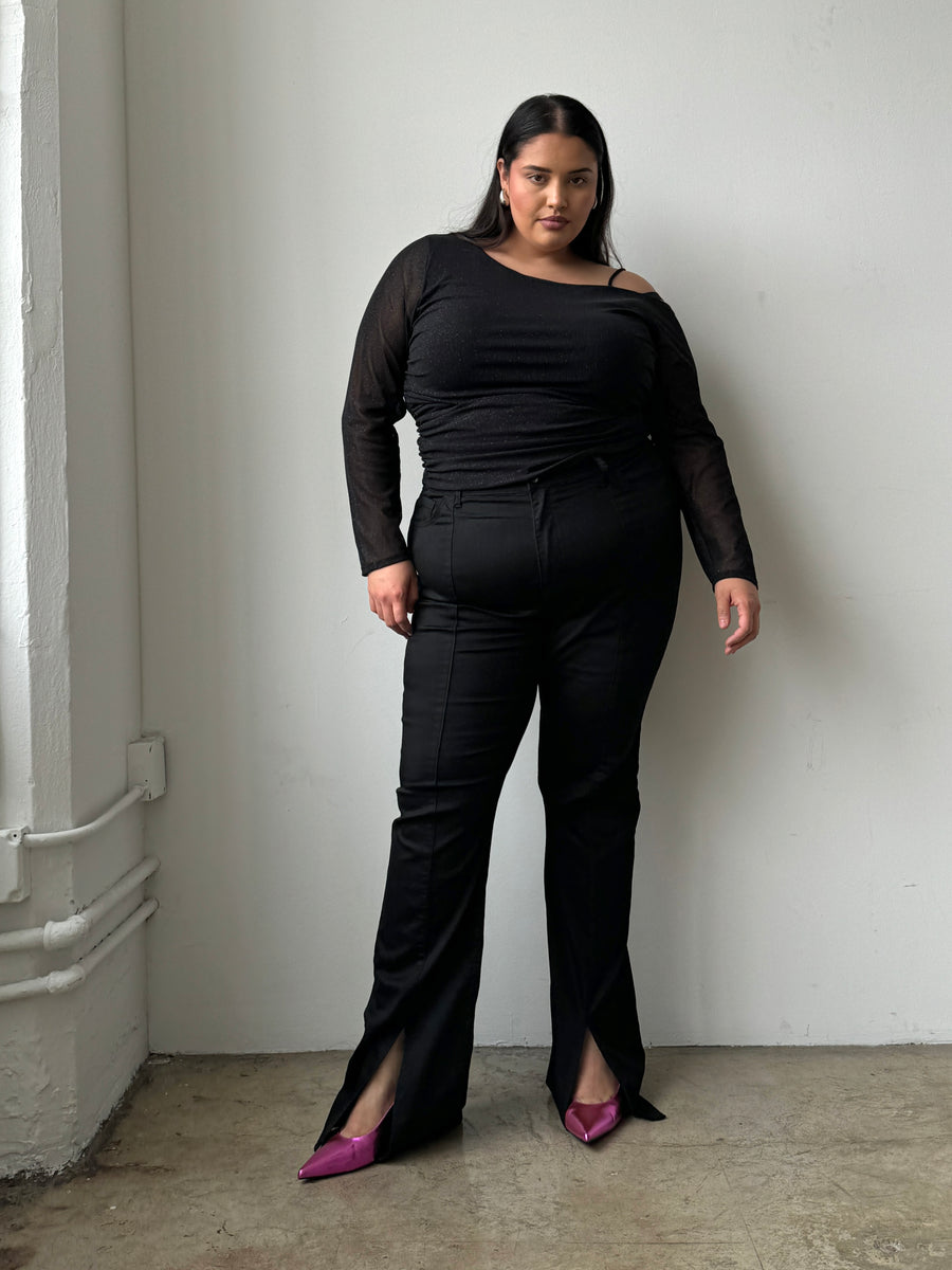 Plus Size Front Slit Pants Black