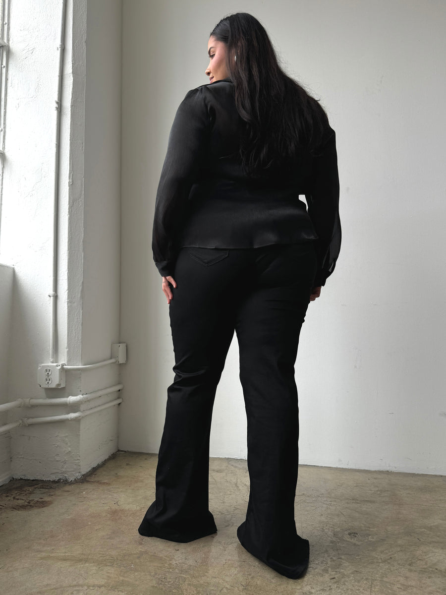 Plus Size Front Slit Pants Black