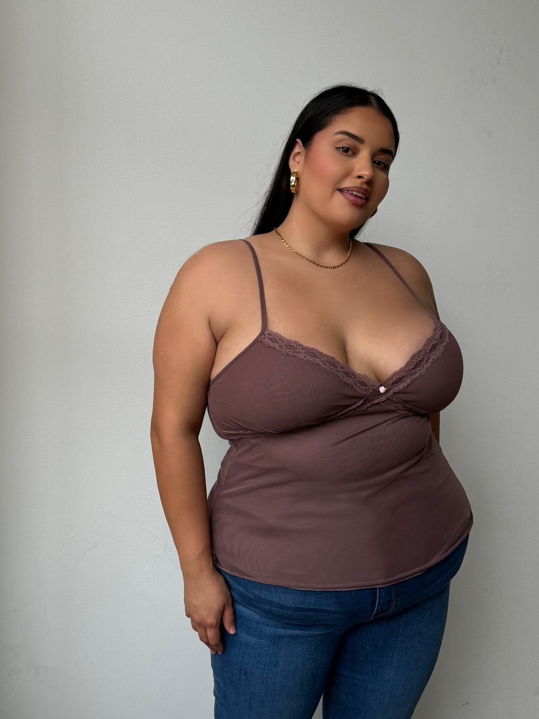 Plus Size Lace Cami Top Mauve