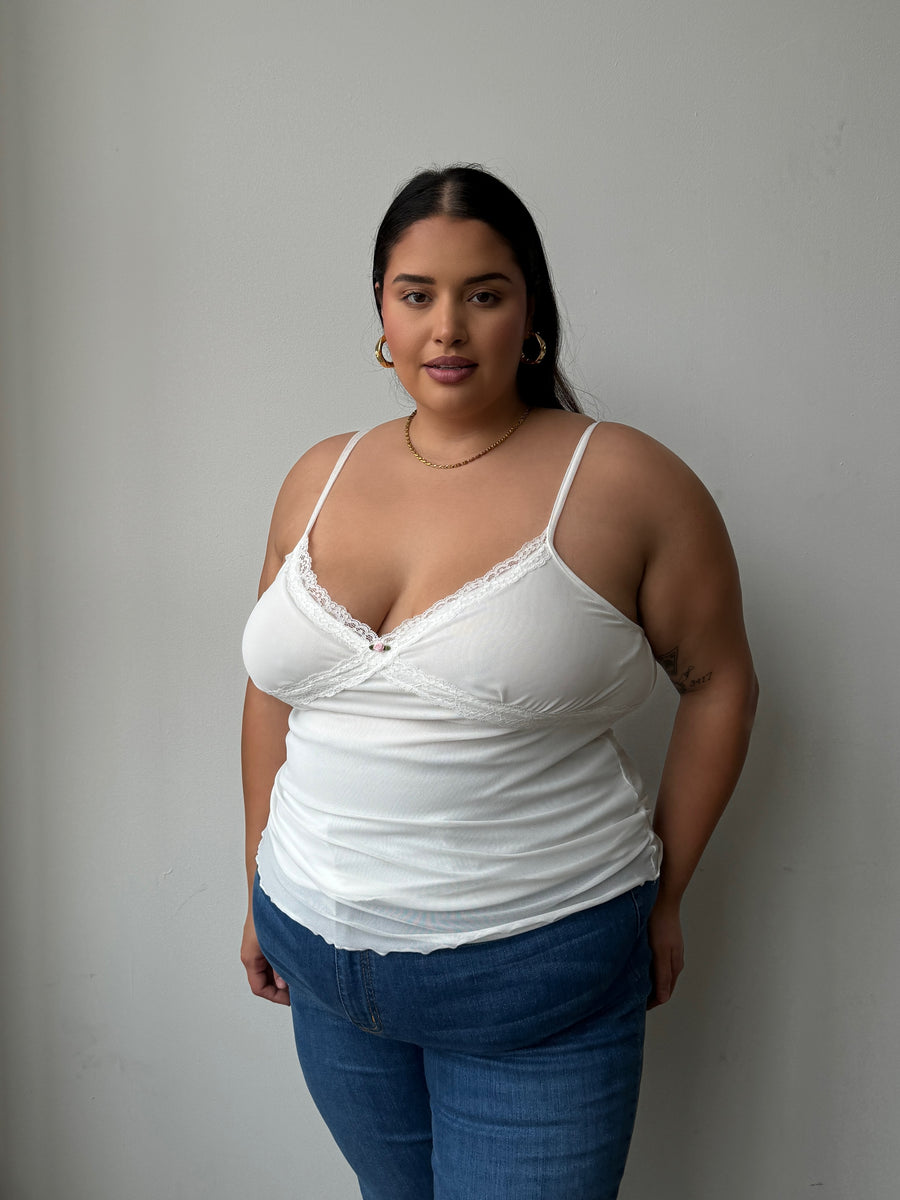 Plus Size Lace Cami Top White