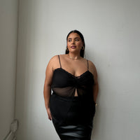 Plus Size Lace Open Front Twist Top Black