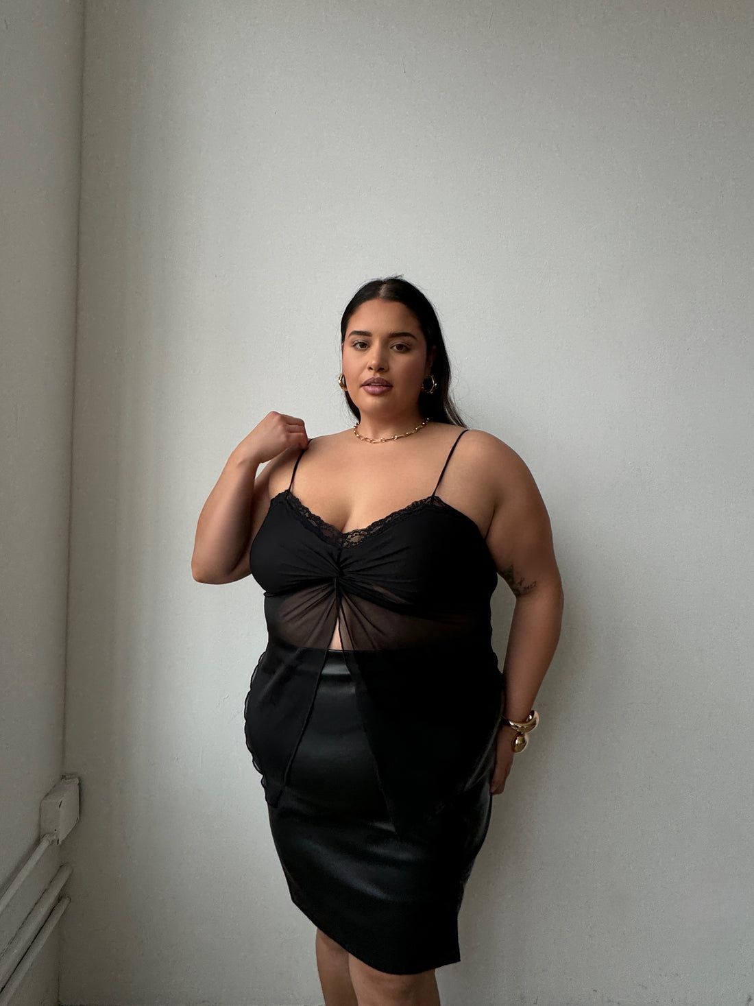 Plus Size Lace Open Front Twist Top Black