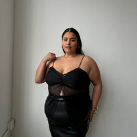 Plus Size Lace Open Front Twist Top Black