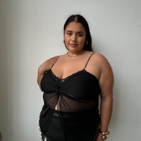 Plus Size Lace Open Front Twist Top Black