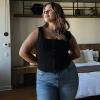 Plus Size Lace Up Bustier Top - Black