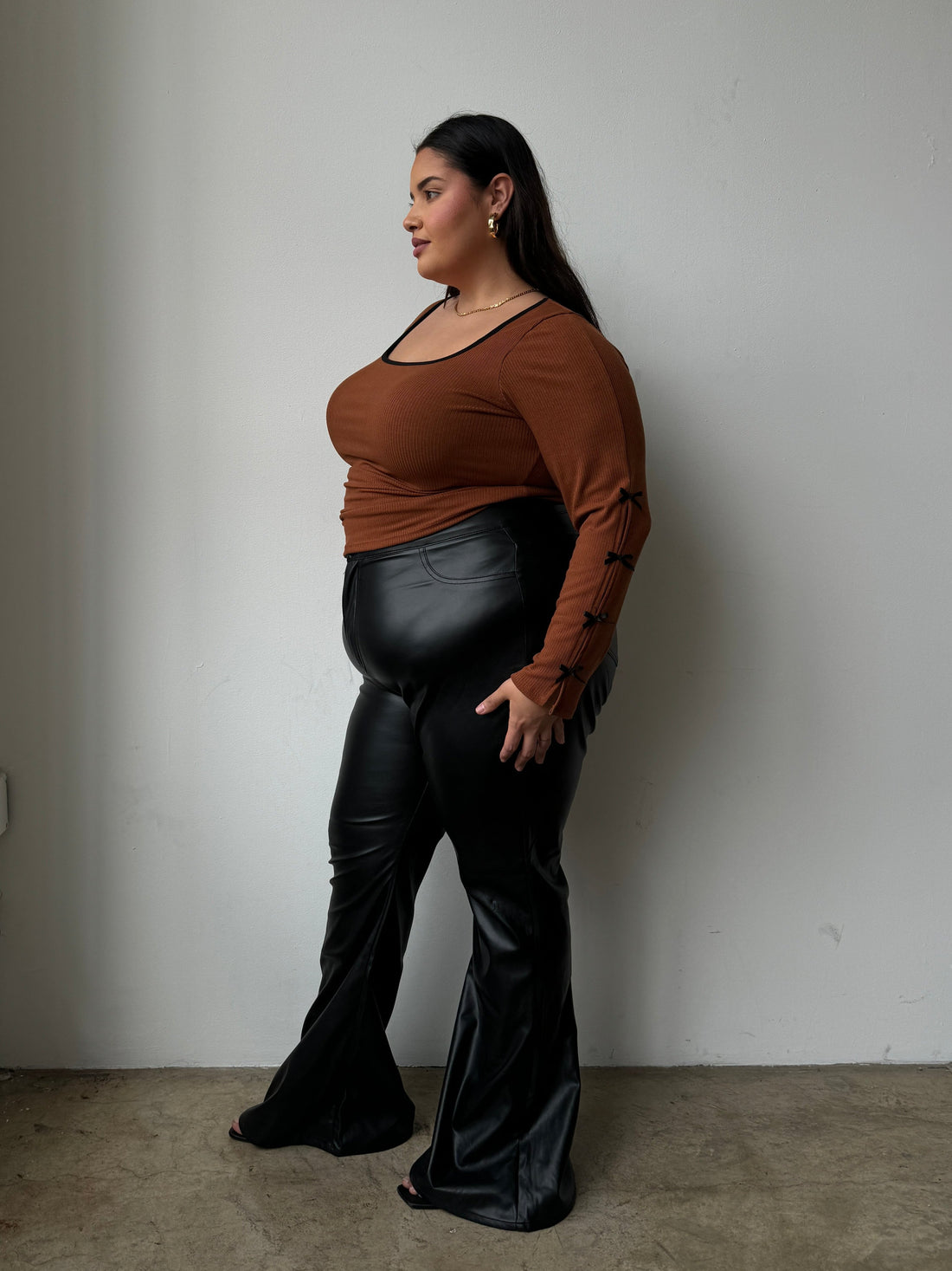 Plus Size PU Leather Flared Pants - Black