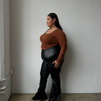 Plus Size PU Leather Flared Pants - Black