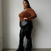 Plus Size PU Leather Flared Pants - Black