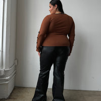 Plus Size PU Leather Flared Pants - Black