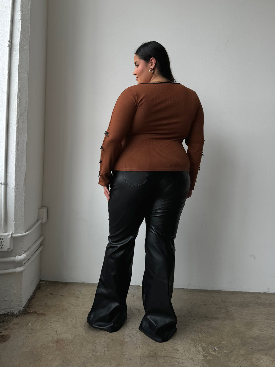 Plus Size PU Leather Flared Pants - Black