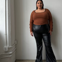 Plus Size PU Leather Flared Pants - Black