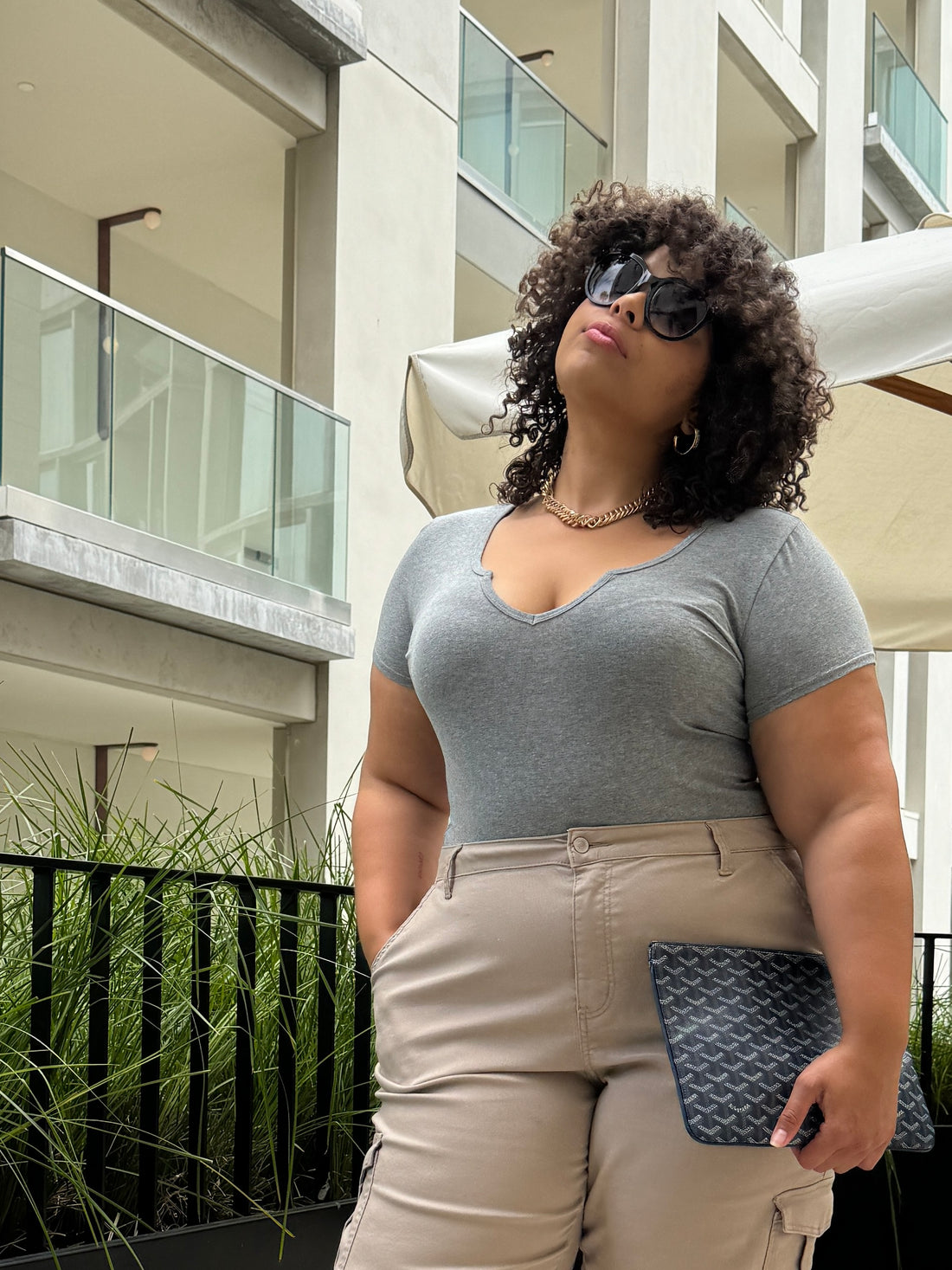 Plus Size Mini V-Cut Tee - Gray