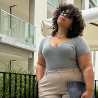 Plus Size Mini V-Cut Tee - Gray