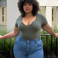 Plus Size Mini V-Cut Tee-Olive