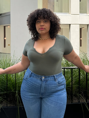 Plus Size Mini V-Cut Tee-Olive