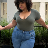 Plus Size Mini V-Cut Tee-Olive