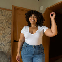 Plus Size Mini V-Cut Tee - White