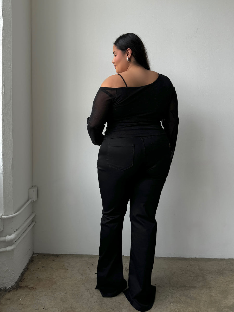 Plus Size One Shoulder Shimmer Top Black