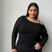 Plus Size One Shoulder Shimmer Top Black