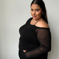 Plus Size One Shoulder Shimmer Top Black