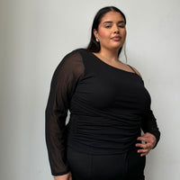 Plus Size One Shoulder Shimmer Top Black