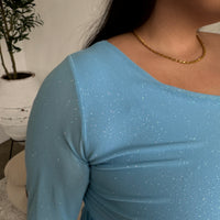 Plus Size One Shoulder Shimmer Top Blue