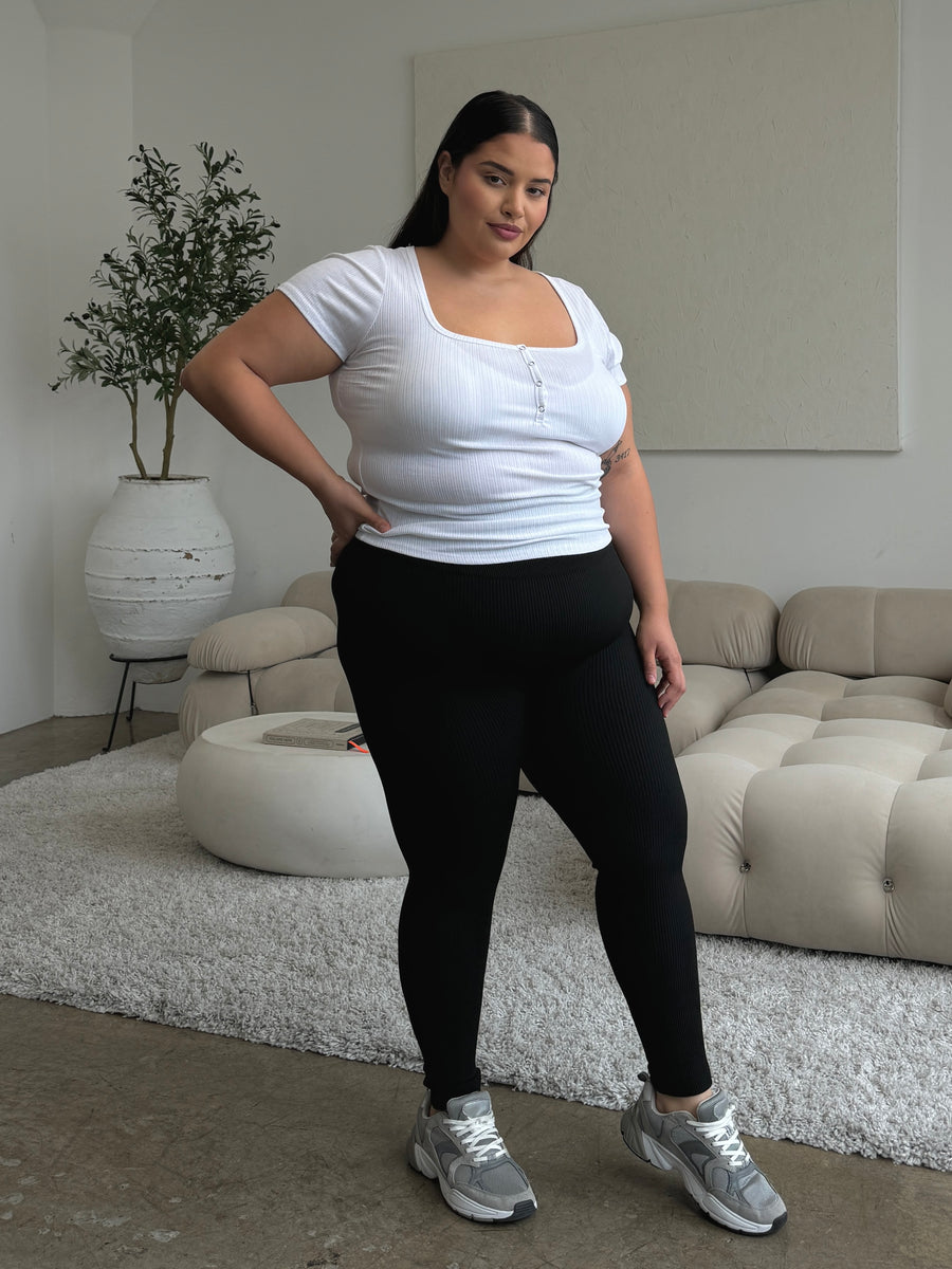 Plus Size Ribbed Leggings Black