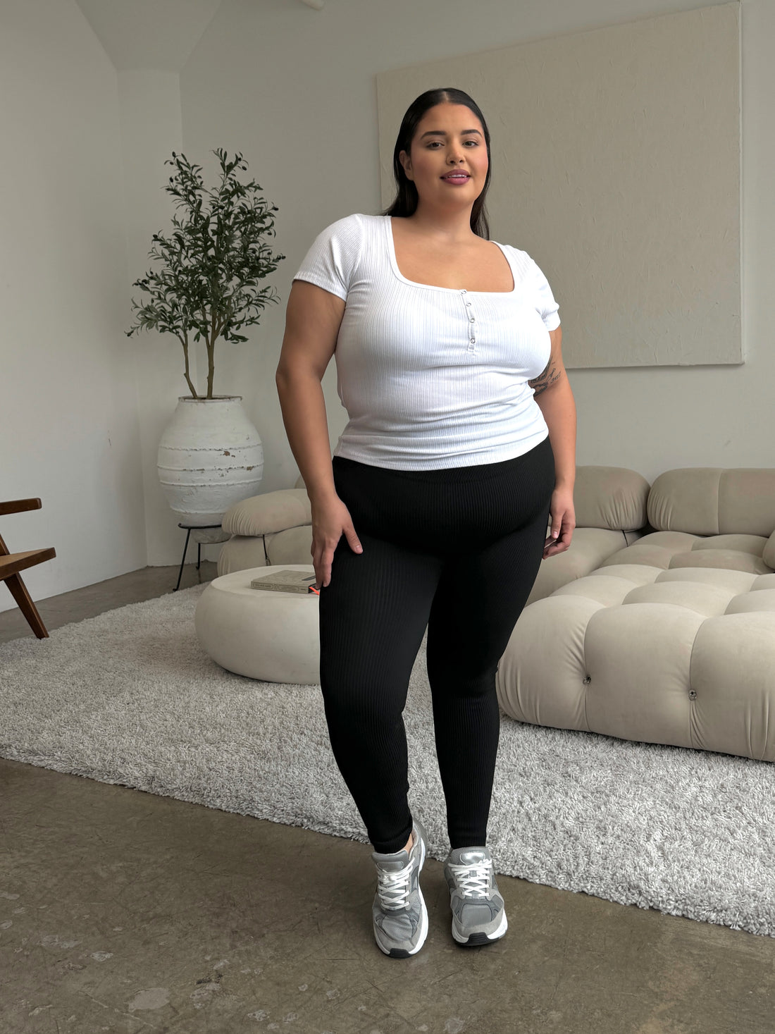 Plus Size Ribbed Leggings Black