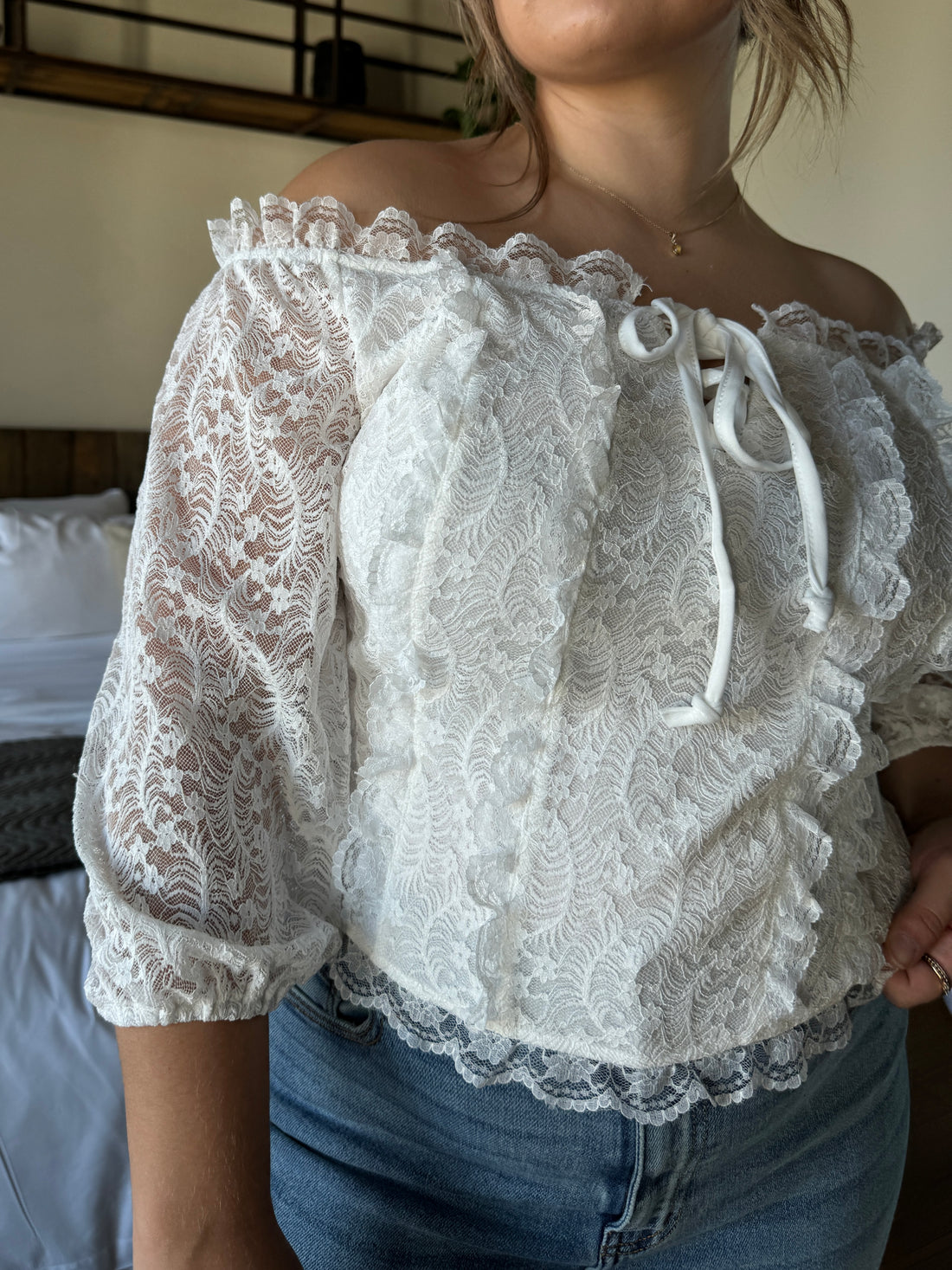 Plus Size Rococo Lace Top - White