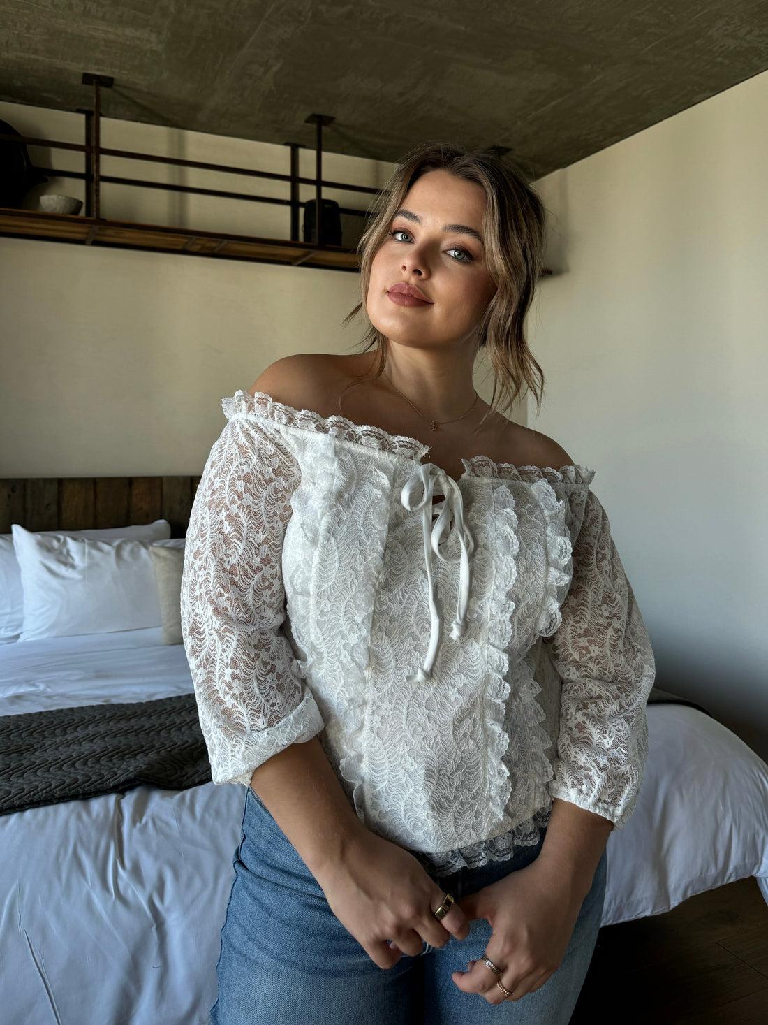 Plus Size Rococo Lace Top - White