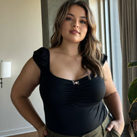 Plus Size Rose Cap Sleeve Top - Black