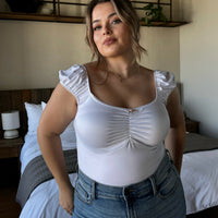 Plus Size Rose Cap Sleeve Top - White