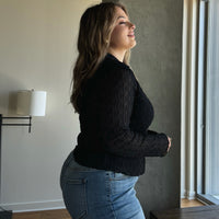 Plus Size Sheer Textured Long Sleeve Shirt Black