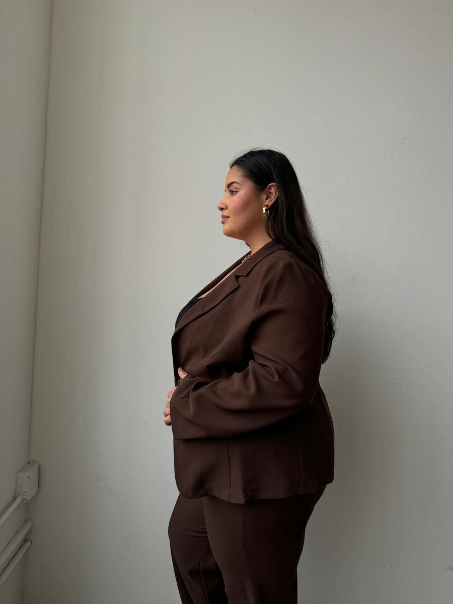 Plus Size Sleek Blazer Brown