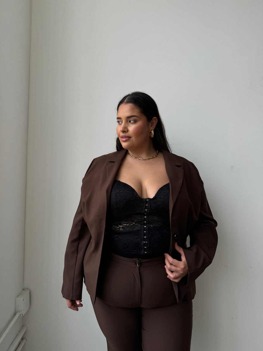 Plus Size Sleek Blazer Brown