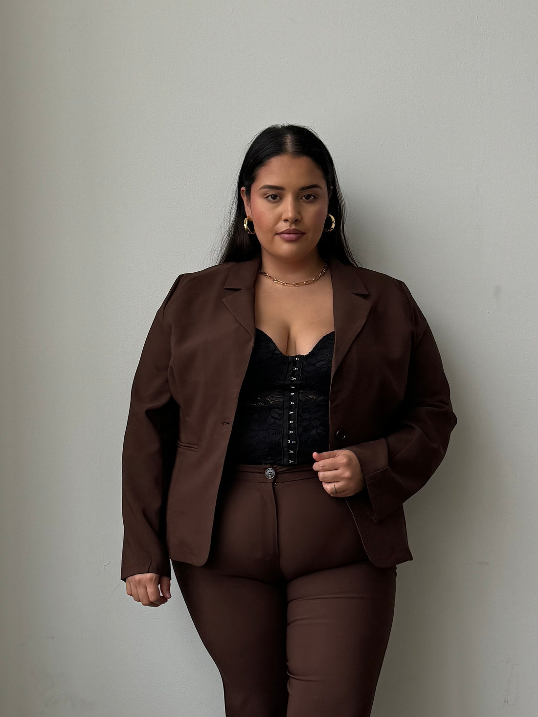 Plus Size Sleek Blazer Brown