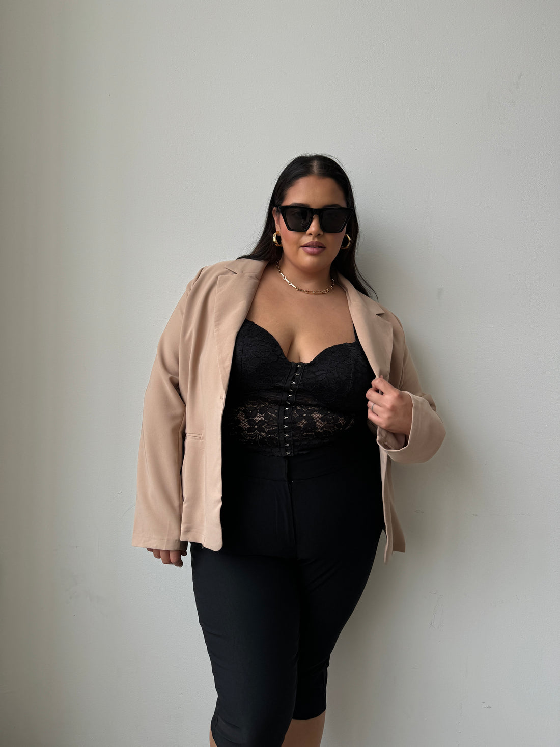 Plus Size Sleek Blazer Taupe