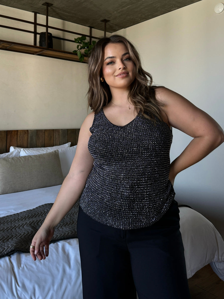 Plus Size Sleeveless Sparkle Top - Black