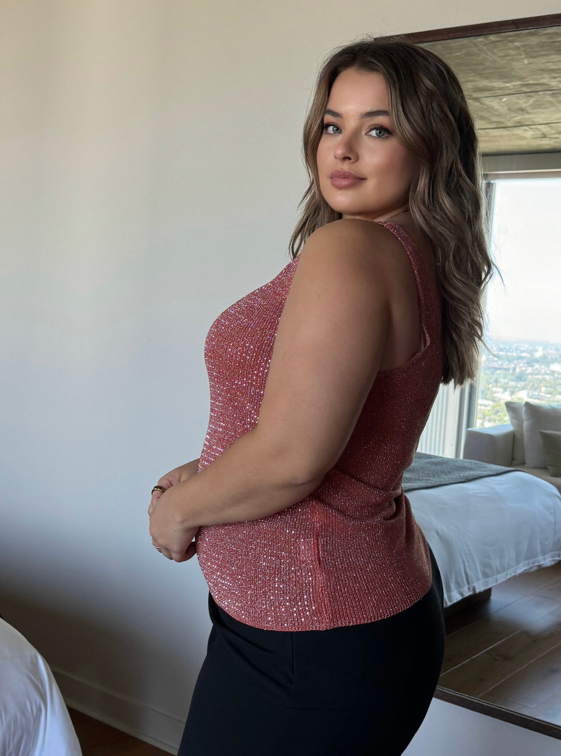 Plus Size Sleeveless Sparkle Top - Rust