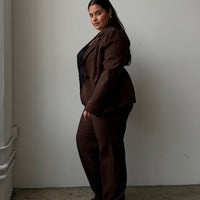 Plus Size Solid Trouser Pants Brown