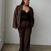 Plus Size Solid Trouser Pants Brown