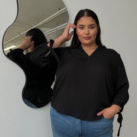 Plus Size Split Neck Flowy Blouse Plus Size Tops Black 1XL -2020AVE