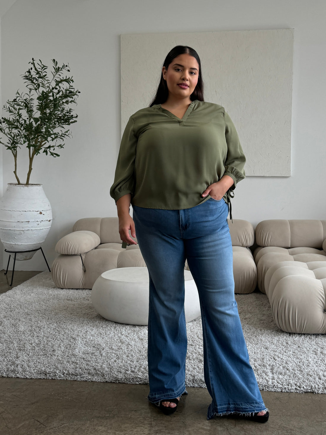 Plus Size Split Neck Flowy Blouse Plus Size Tops -2020AVE