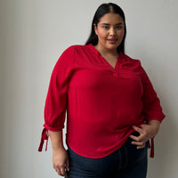 Plus Size Split Neck Flowy Blouse Plus Size Tops Red 1XL -2020AVE